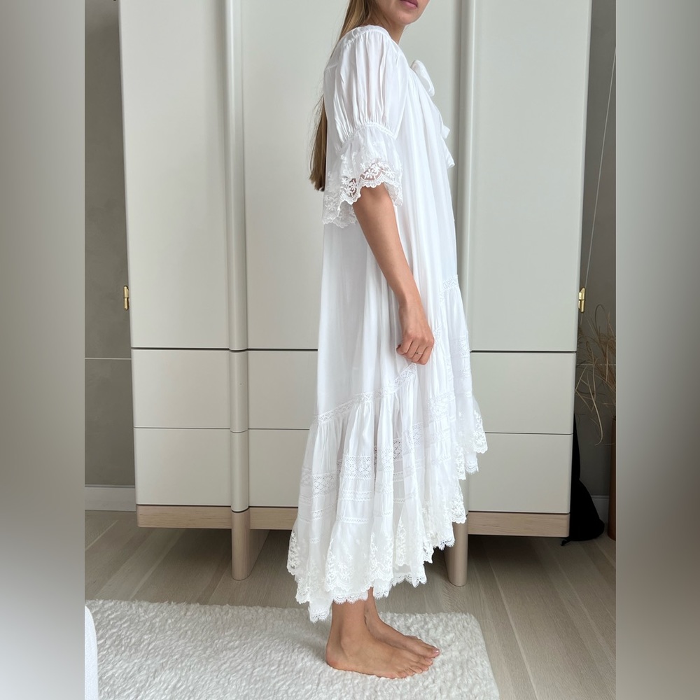 White Midi Boho Style Dress with lace. Handmade. S-M Size - Picture 9 of 14